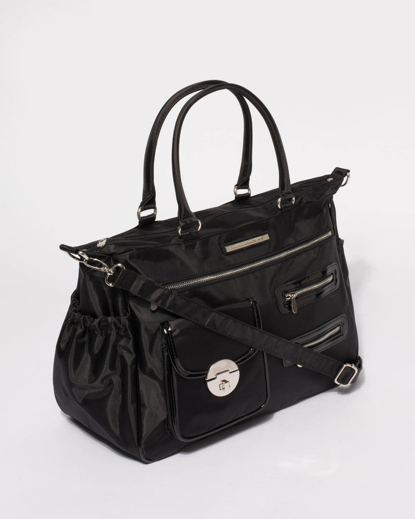 Pocket and Zip Black Nylon Baby Bag