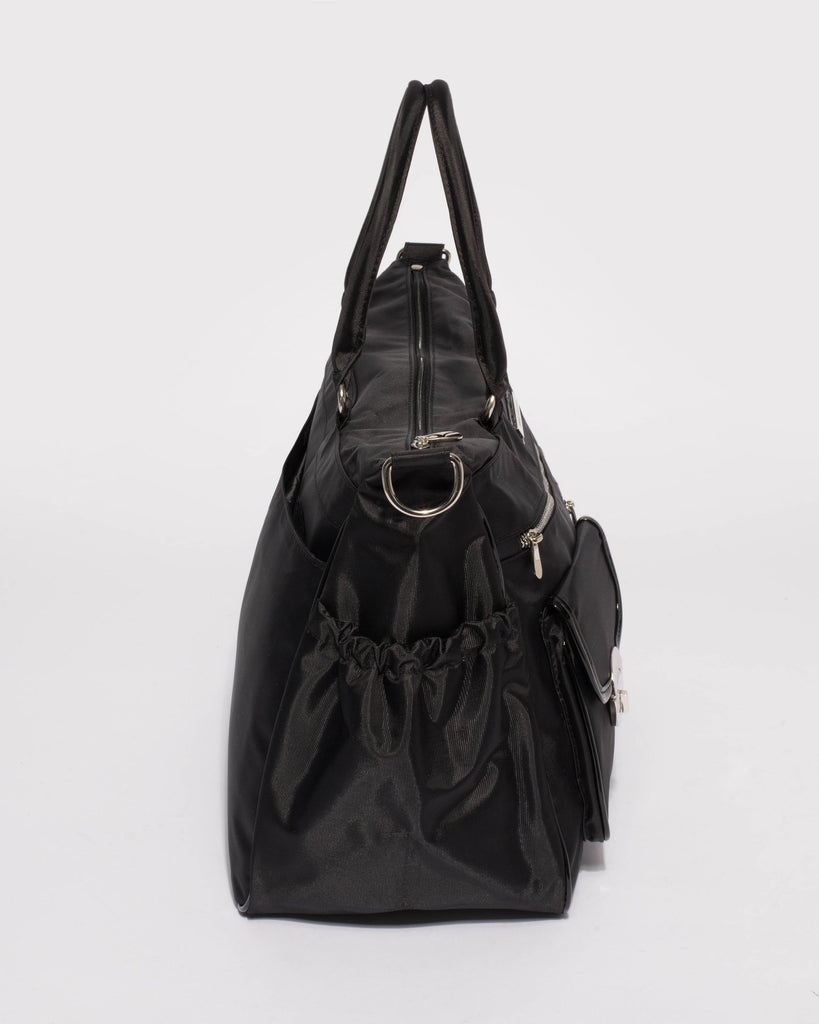 Pocket and Zip Black Nylon Baby Bag