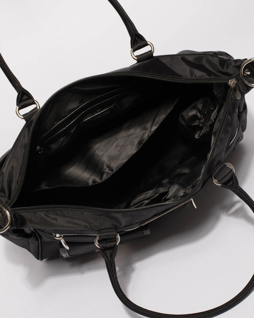 Pocket and Zip Black Nylon Baby Bag