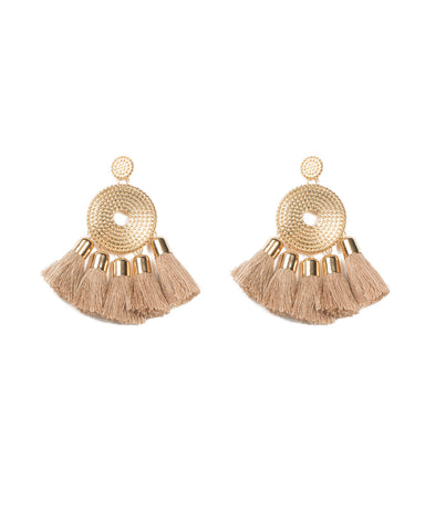 Double Disc Tassel Statement Earrings