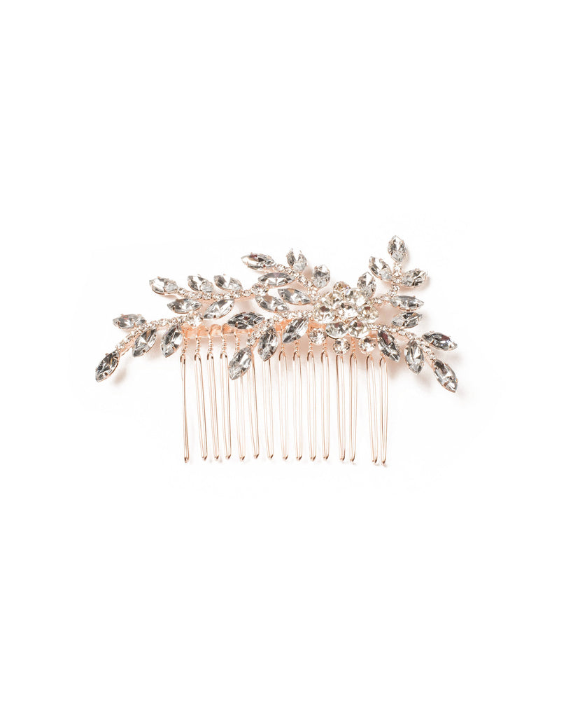 Crystal Diamante Stone Flower Comb With Rose Gold Hardware