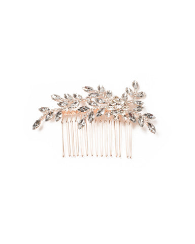 Crystal Diamante Stone Flower Comb With Rose Gold Hardware
