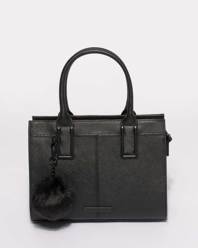 Black Saffiano Stef Pom Pom Mini Bag