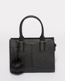 Black Saffiano Stef Pom Pom Mini Bag