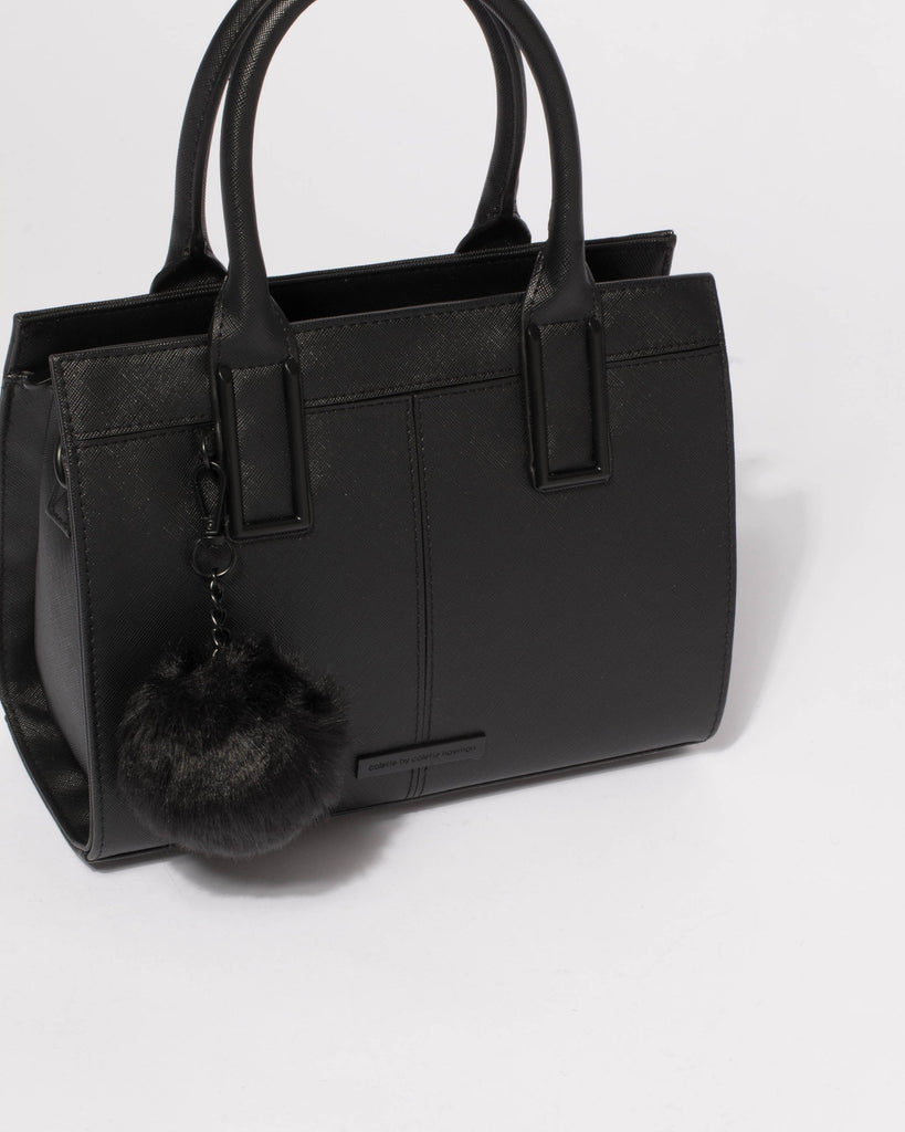 Black Saffiano Stef Pom Pom Mini Bag