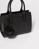 Black Saffiano Stef Pom Pom Mini Bag