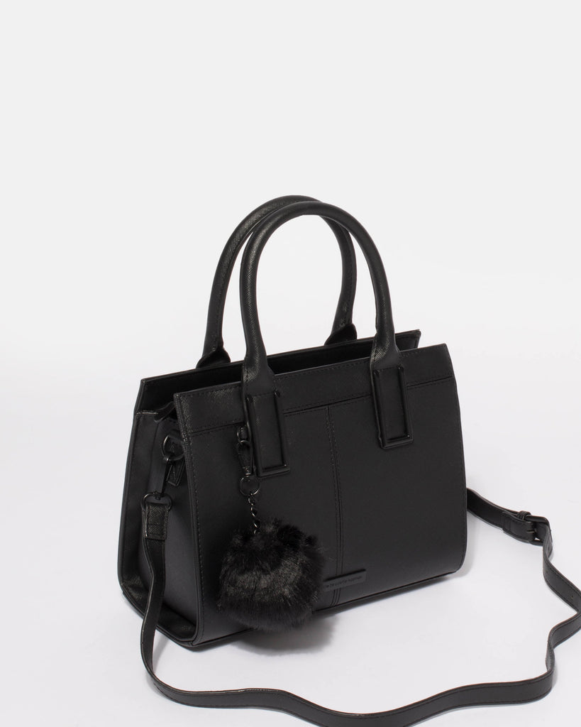Black Saffiano Stef Pom Pom Mini Bag