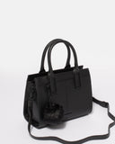 Black Saffiano Stef Pom Pom Mini Bag