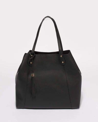 Black Smooth Jackie Slouch Tote Bag