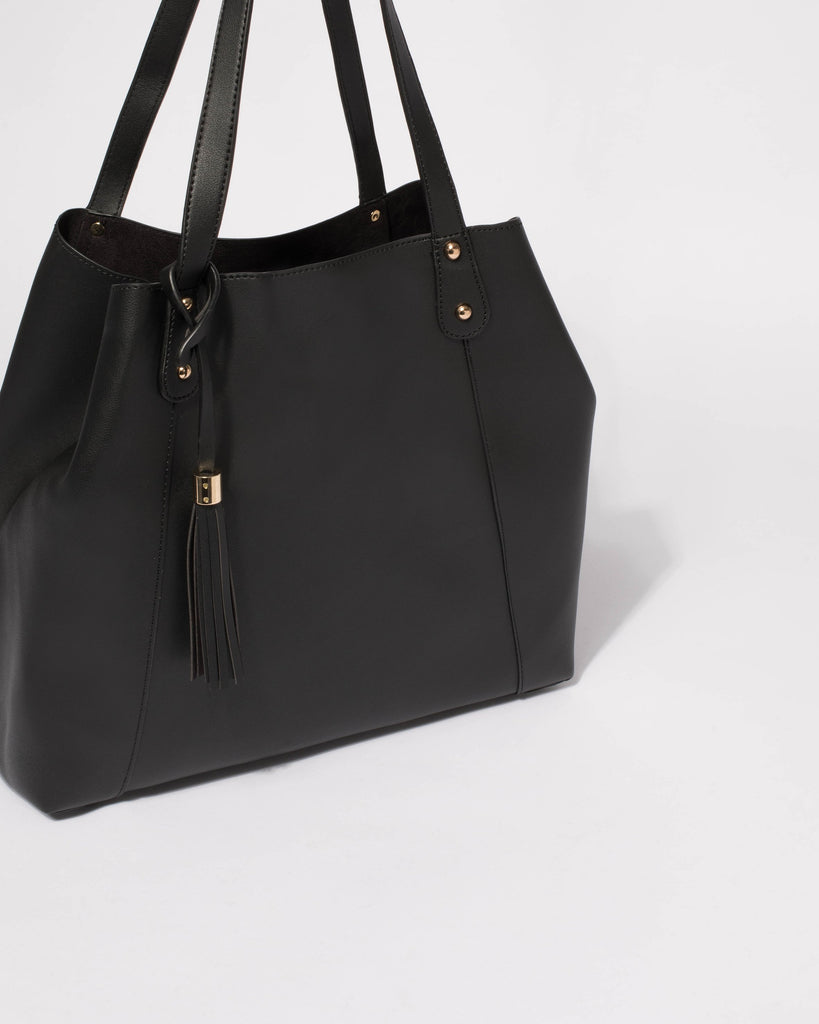 Black Smooth Jackie Slouch Tote Bag