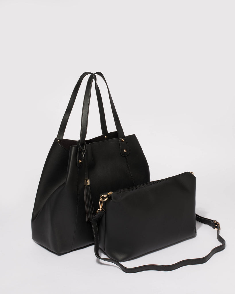 Black Smooth Jackie Slouch Tote Bag