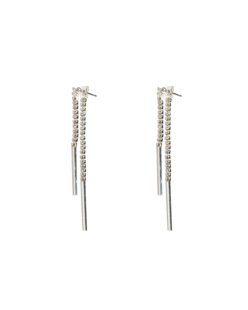 Crystal Silver Tone Diamante Cup Chain Bar Front Back Earrings