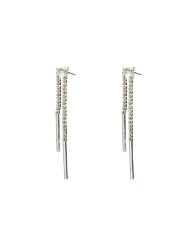 Crystal Silver Tone Diamante Cup Chain Bar Front Back Earrings