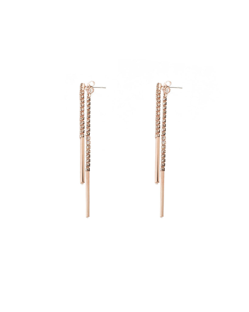 Crystal Rose Gold Tone Cup Chain Bar Front Back Earrings