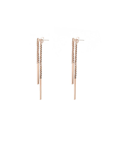 Crystal Rose Gold Tone Cup Chain Bar Front Back Earrings