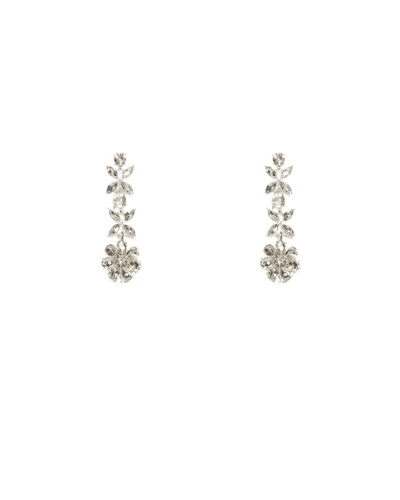 Diamante Silver Flower Drop Earrings