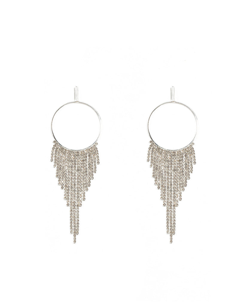 Diamante Tassel Chain Circle Earrings