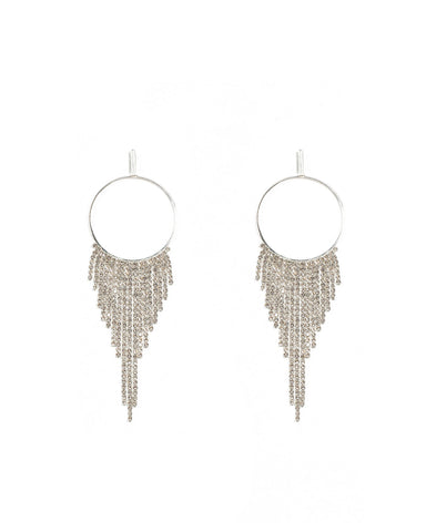 Diamante Tassel Chain Circle Earrings