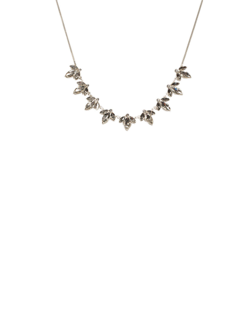 Crystal Silver Tone Navette Stone Short Necklace