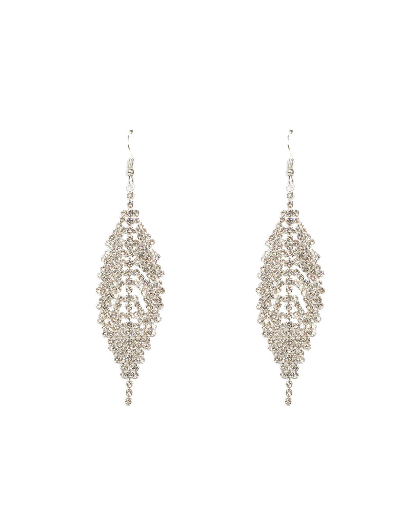 Diamante Chain Leaf Drop Earrings