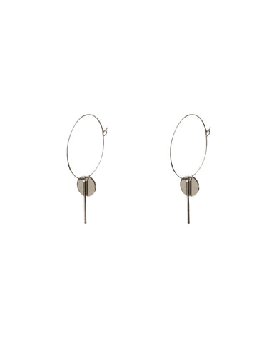 Silver Tone Circle Bar On Hoop Earrings