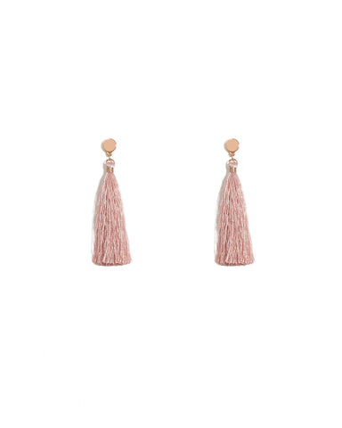 Pink Rose Gold Tone Disc Stud Tassel Earrings