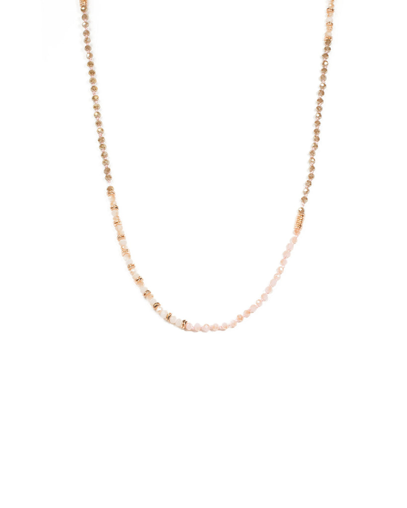 Pink Rose Gold Tone Beaded Long Rope Necklace
