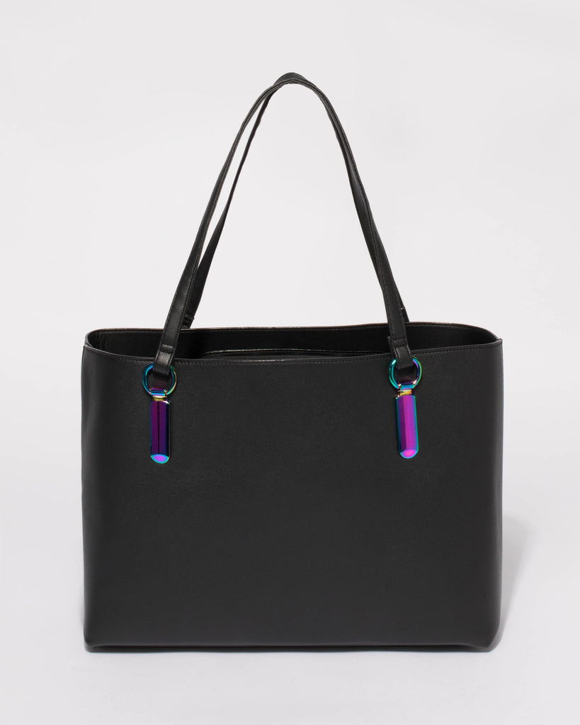Black Angelina Tote Bag With Hologram Hardware