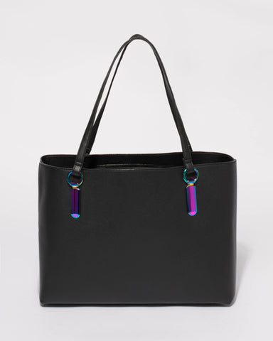 Black Angelina Tote Bag With Hologram Hardware