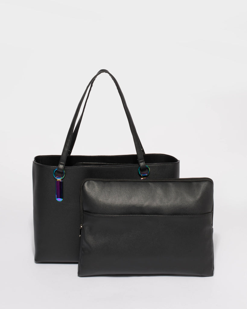 Black Angelina Tote Bag With Hologram Hardware