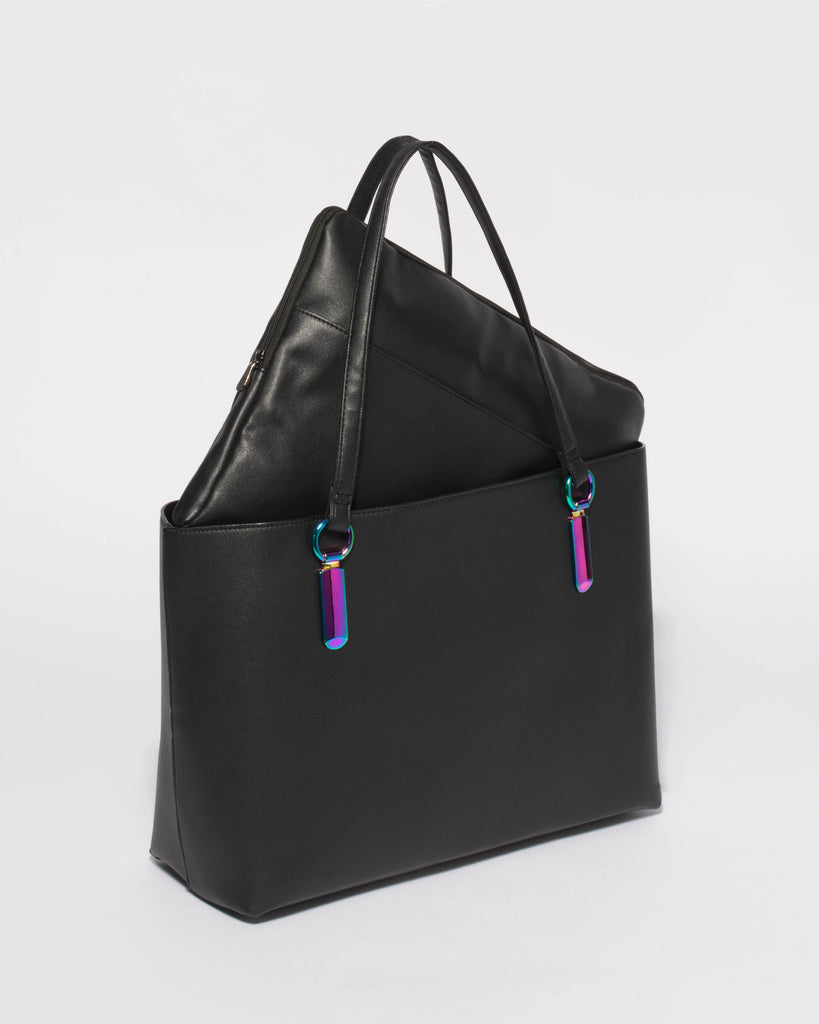 Black Angelina Tote Bag With Hologram Hardware