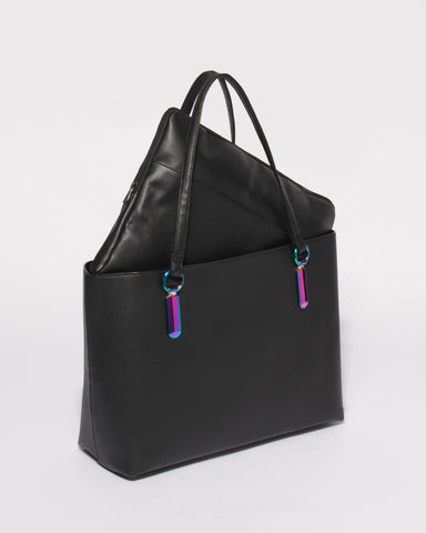 Black Angelina Tote Bag With Hologram Hardware