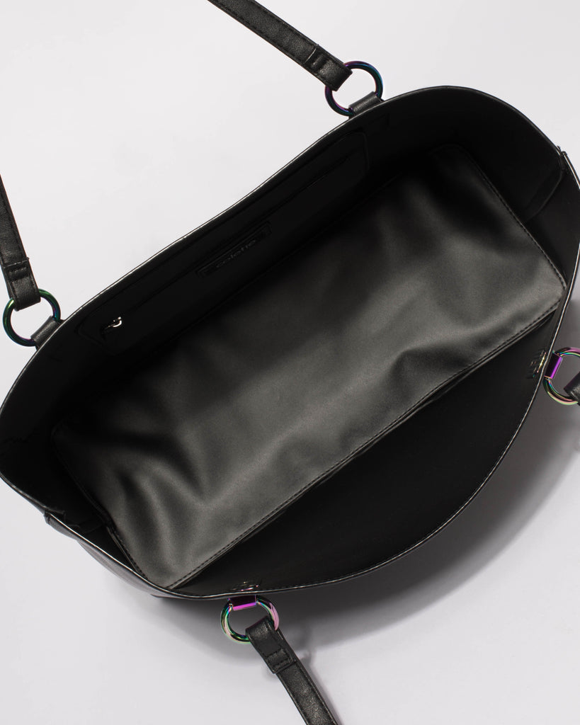 Black Angelina Tote Bag With Hologram Hardware