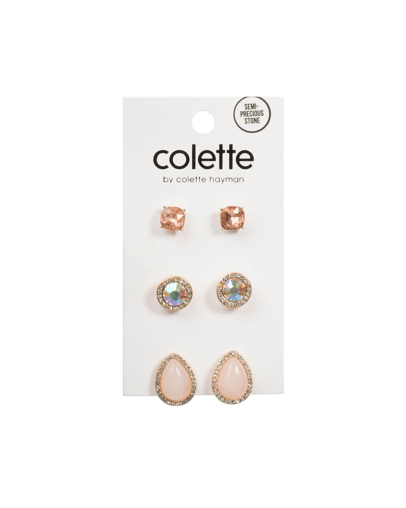 Rose Gold Tone Mixed Stone Teardrop Earring Pack