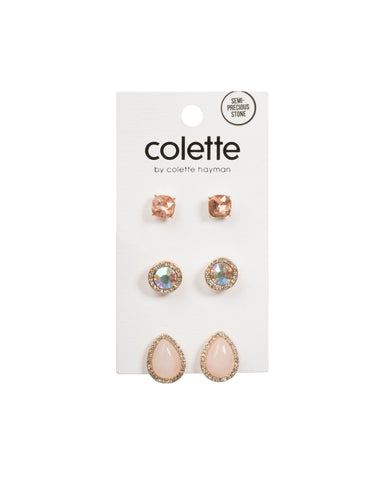 Rose Gold Tone Mixed Stone Teardrop Earring Pack