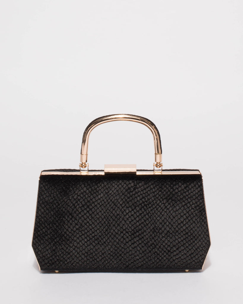Black Velvet Gia Top Handle Clutch Bag