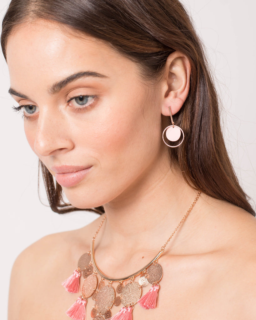 Circle In Circle Bar Drop Earrings
