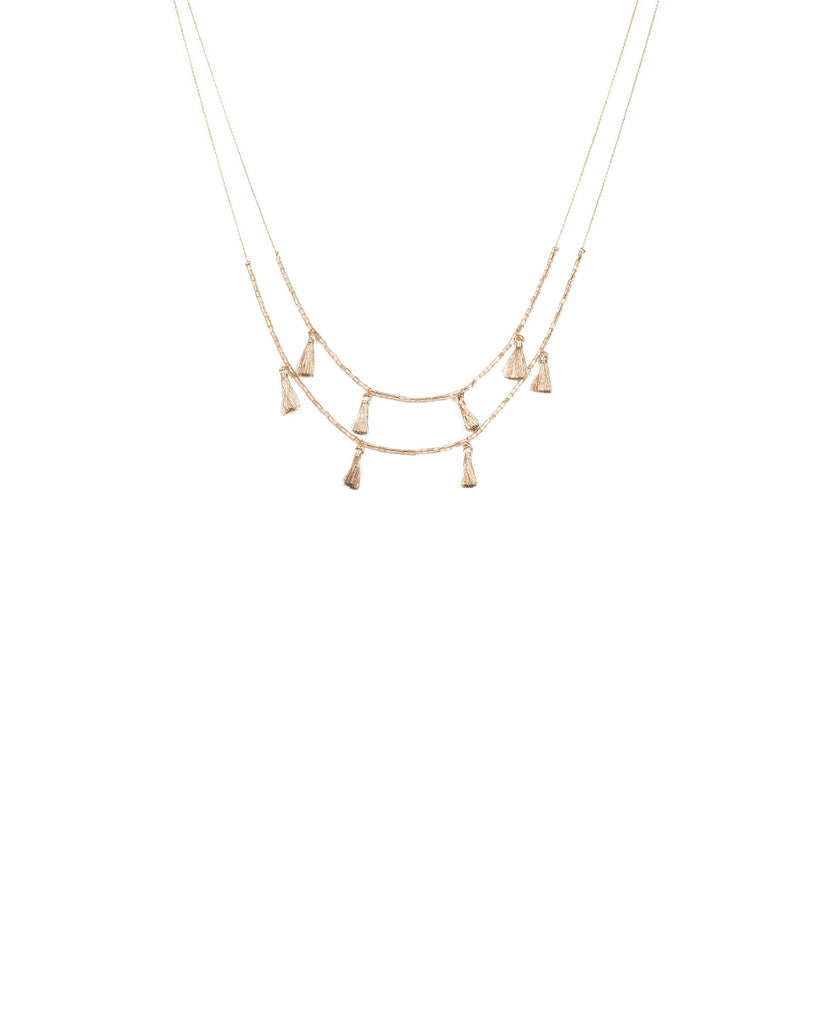 Rose Gold Tone Beaded Mini Tassel Necklace