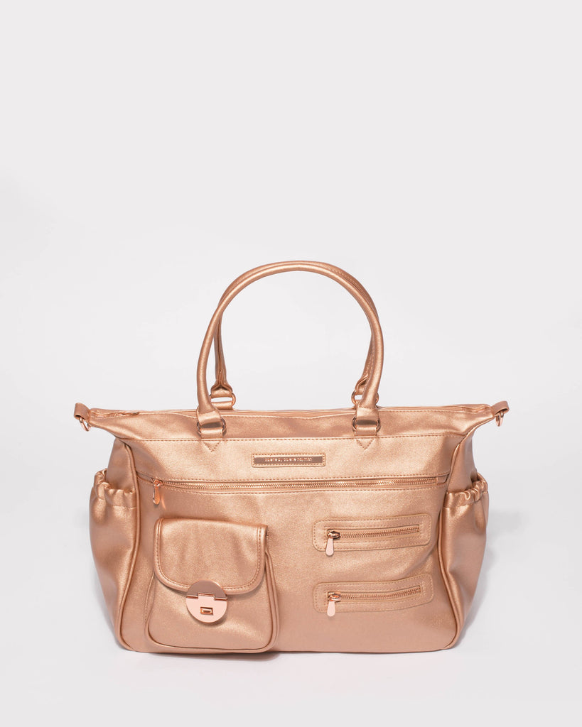 Rose Gold Zip and Pocket Baby Bag