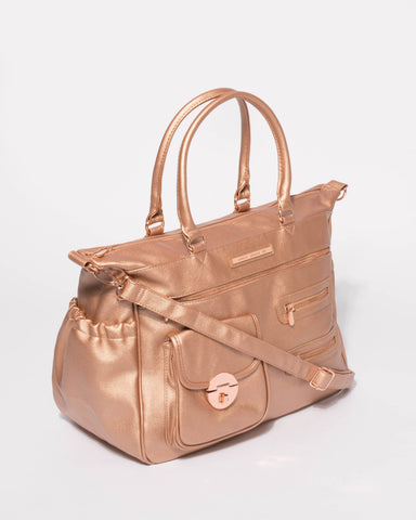 Rose Gold Zip and Pocket Baby Bag