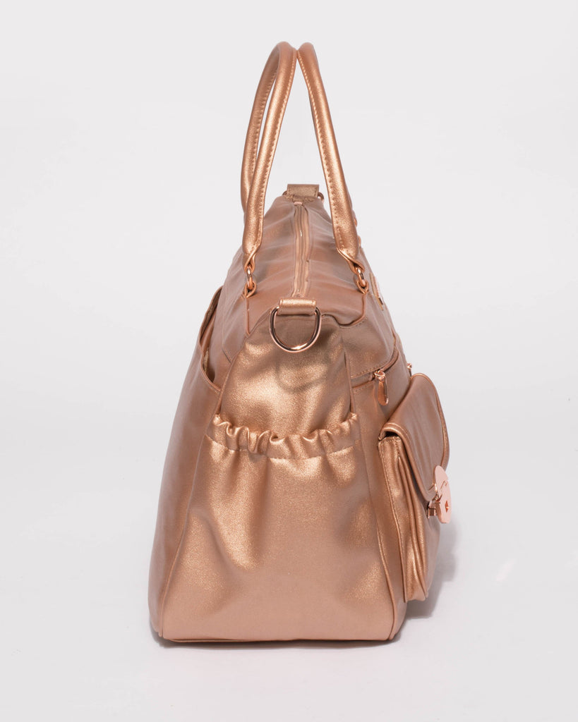 Rose Gold Zip and Pocket Baby Bag