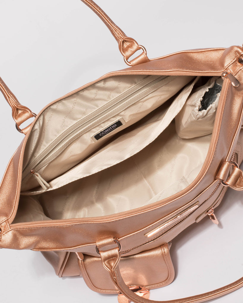 Rose Gold Zip and Pocket Baby Bag