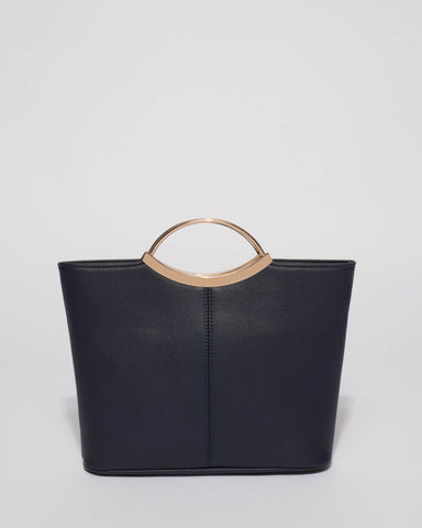 Navy Smooth Jessie Clutch Bag with Gold Hardware