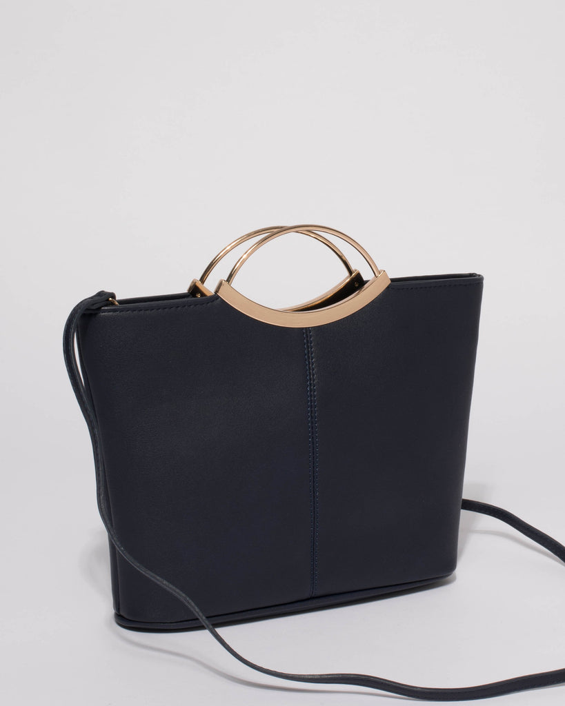 Navy Smooth Jessie Clutch Bag with Gold Hardware
