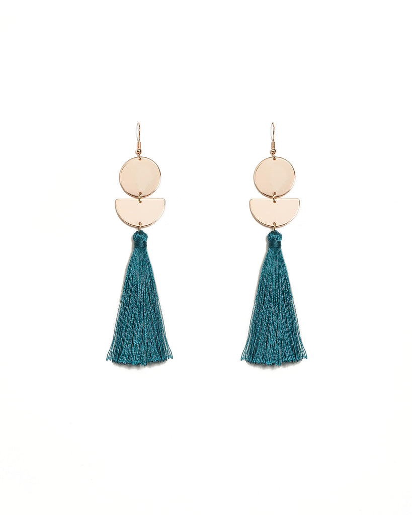 Geo Disc Blue Tassel Statement Earringd