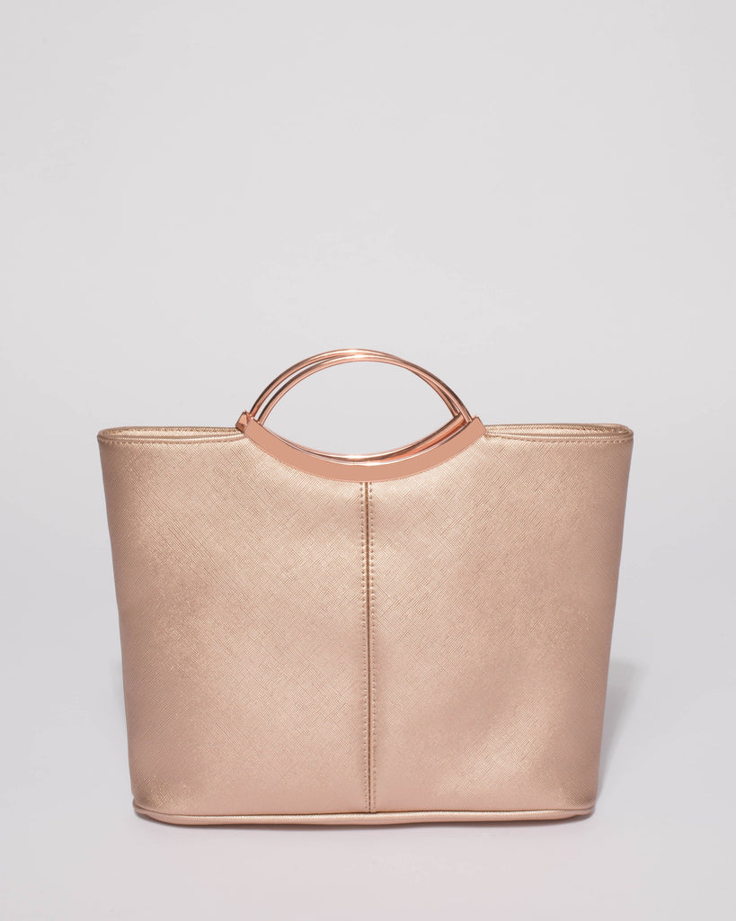 Rose Gold Saffiano Jessie Clutch Bag with Rose Gold Hardware