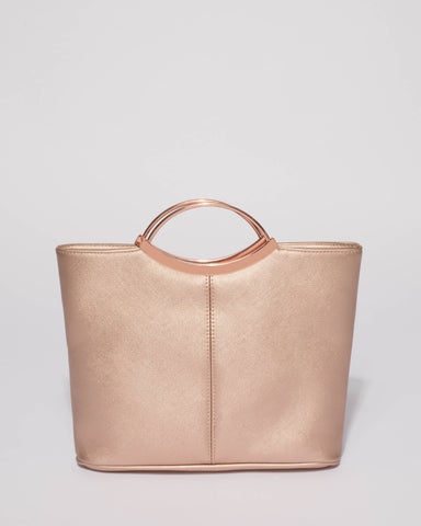 Rose Gold Saffiano Jessie Clutch Bag with Rose Gold Hardware