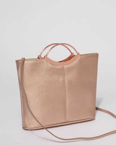 Rose Gold Saffiano Jessie Clutch Bag with Rose Gold Hardware