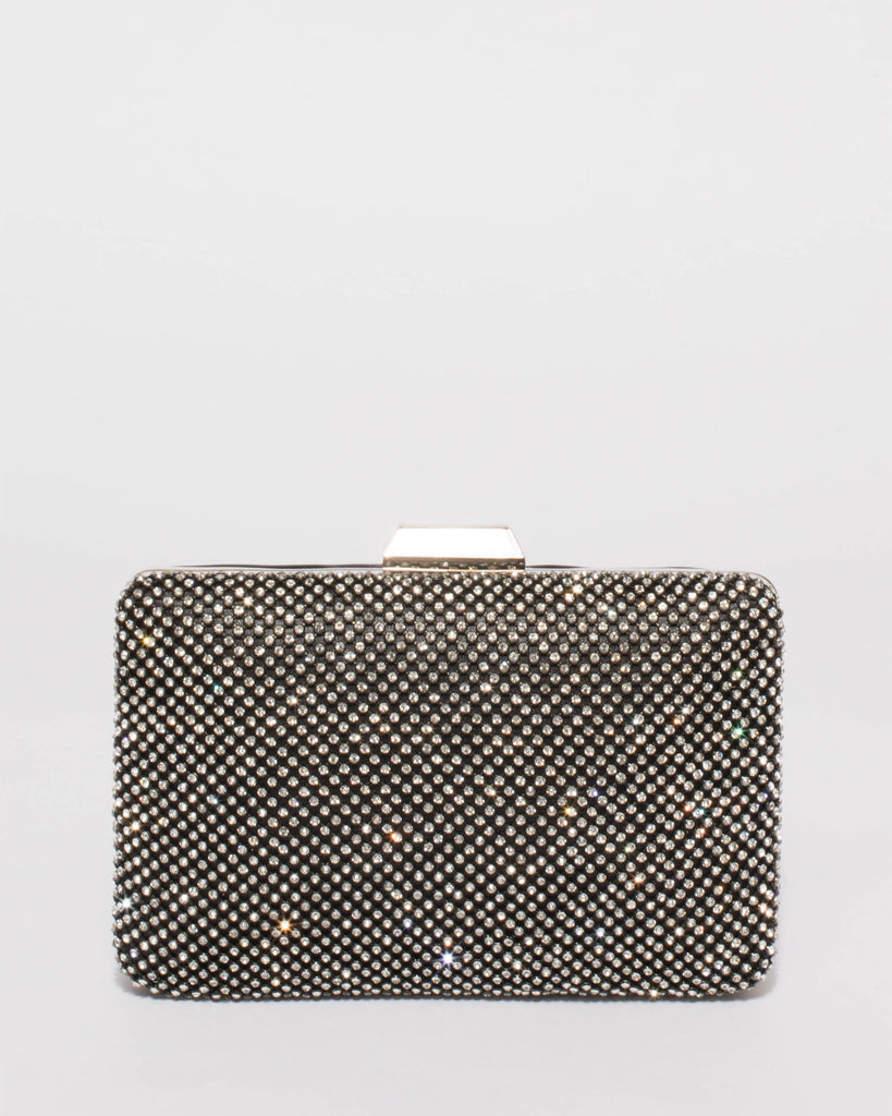 Black Maxine Diamante Hardcase Clutch Bag