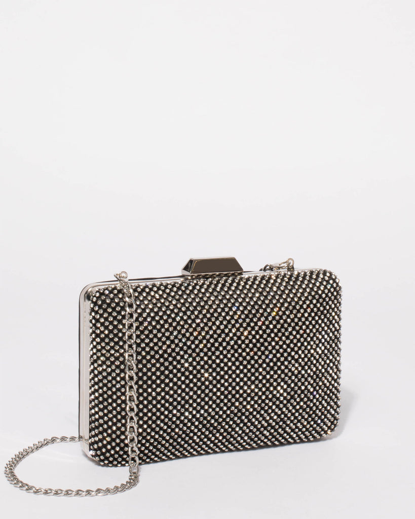 Black Maxine Diamante Hardcase Clutch Bag